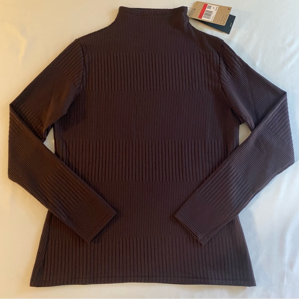 Nike Yoga Luxe Dri-Fit Womens Large Slim Brown Mock Neck Shirt Athleisure Ribbed